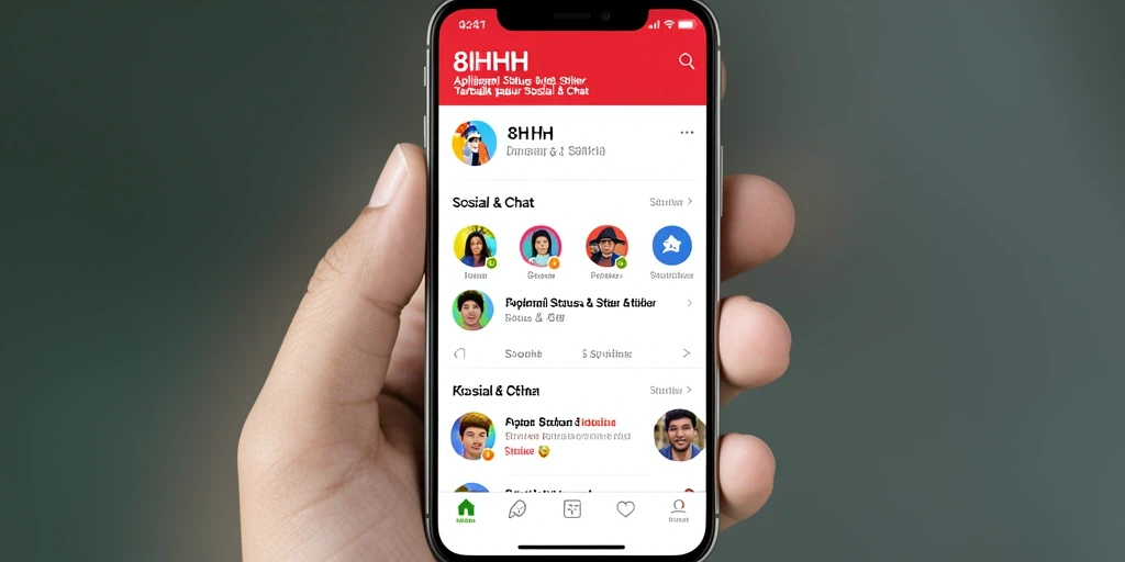 Screenshot antarmuka 8HHH dengan stiker dan status kreatif.