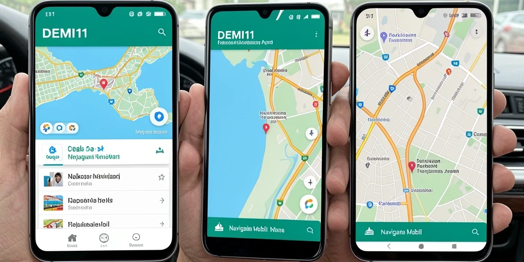 Antarmuka aplikasi DEMI11 yang modern dan fungsional untuk navigasi mobil.
